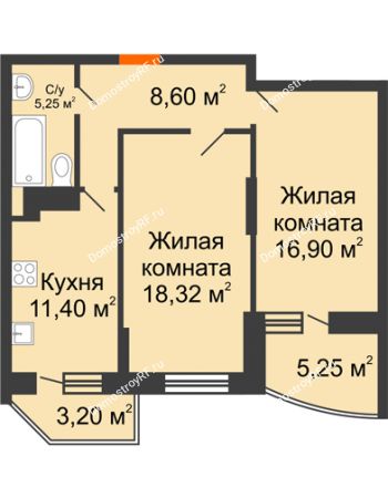 2 комнатная квартира 64,05 м² в ЖК Россинский парк, дом Литер 1