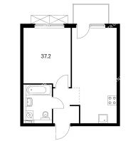 1 комнатная квартира 37,2 м² в ЖК Савин парк, дом корпус 3 - планировка