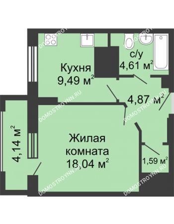 1 комнатная квартира 40,67 м² - ЖК Гелиос