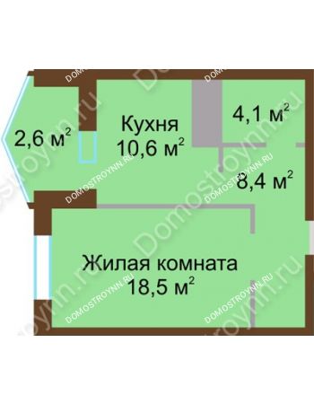 1 комнатная квартира 44,2 м² в ЖК Монолит, дом № 89, корп. 1, 2