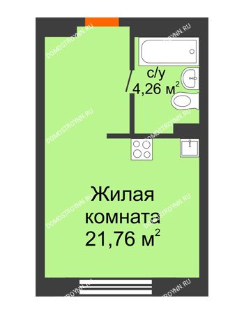 Студия 26,02 м² в ЖК КМ Анкудиновский Парк, дом № 20