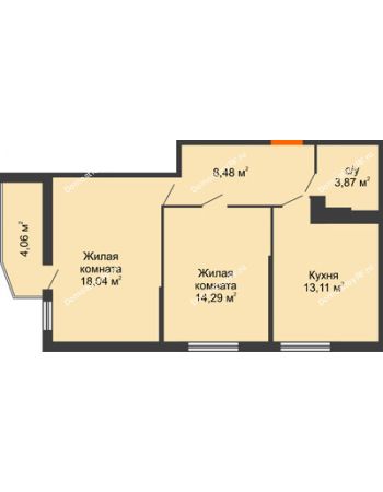 2 комнатная квартира 59,53 м² в ЖК Семейный парк, дом Литер 2