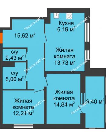 2 комнатная квартира 74,72 м² - ЖК Русский Авангард