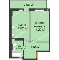 1 комнатная квартира 41,63 м² в ЖК Свобода, дом №2 - планировка