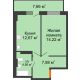 1 комнатная квартира 41,63 м² в ЖК Свобода, дом №2 - планировка