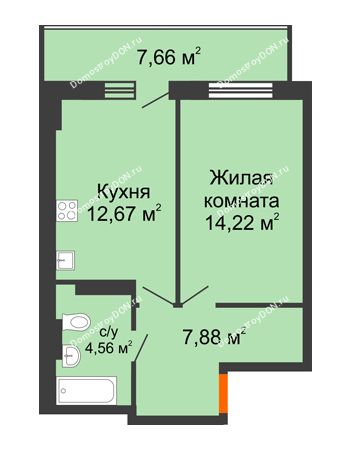 1 комнатная квартира 41,63 м² в ЖК Свобода, дом №2