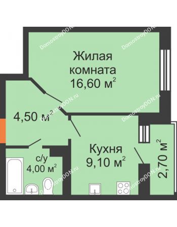 1 комнатная квартира 35,5 м² в ЖК Вересаево, дом Литер 18/2