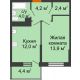 1 комнатная квартира 36,5 м² в ЖК Отражение, дом Литер 1.2 - планировка