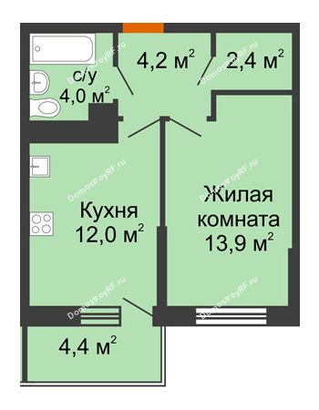 1 комнатная квартира 36,5 м² в ЖК Отражение, дом Литер 1.2