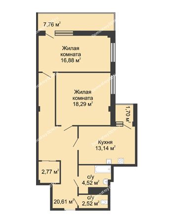 2 комнатная квартира 78,7 м² в  ЖК РИИЖТский Уют, дом Секция 1-2