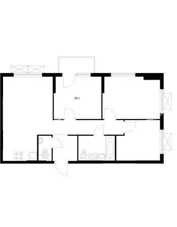 3 комнатная квартира 69,1 м² в ЖК Савин парк, дом корпус 8