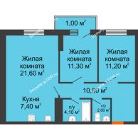 3 комнатная квартира 70,8 м², ЖК Клубный дом на Мечникова - планировка
