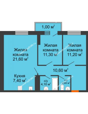 3 комнатная квартира 70,8 м² - ЖК Клубный дом на Мечникова