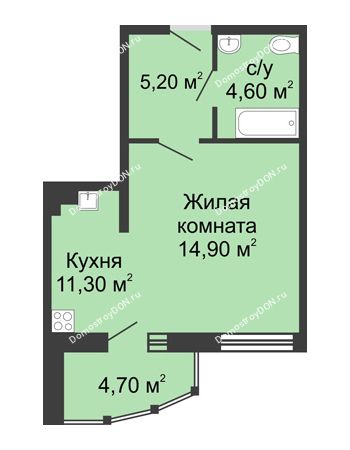 1 комнатная квартира 40,7 м² в ЖК Мега, дом № 118, секция 2