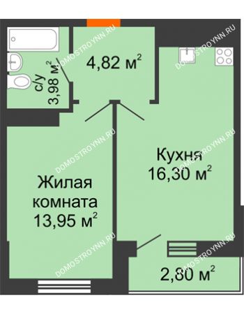 1 комнатная квартира 41,85 м² - ЖК Комарово