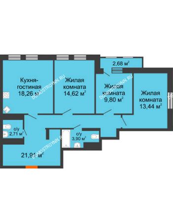 3 комнатная квартира 86,36 м² в ЖК Каскад на Менделеева, дом № 1
