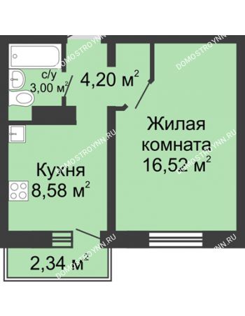 1 комнатная квартира 33 м² в ЖК Корабли, дом № 6