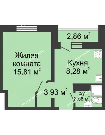 1 комнатная квартира 32,03 м² в ЖК Бурнаковский, дом № 39