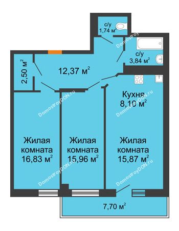 3 комнатная квартира 79,52 м² в ЖК Сокол Градъ, дом Литер 8