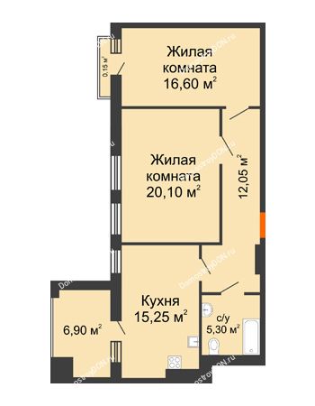 2 комнатная квартира 76,35 м² в ЖК Симфония, дом 3 этап