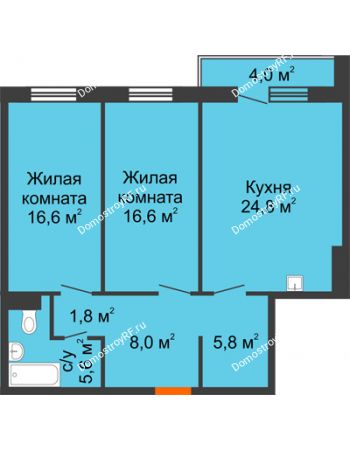 3 комнатная квартира 81,2 м² в ЖК Светлогорский переулок, дом № 1, строение 1
