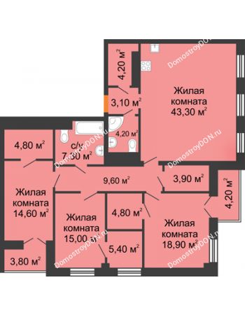4 комнатная квартира 143,2 м² - ЖК Дом на 18-й Линии, 3