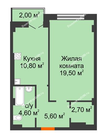 1 комнатная квартира 45,2 м² в ЖК Парк Островского 2, дом № 1