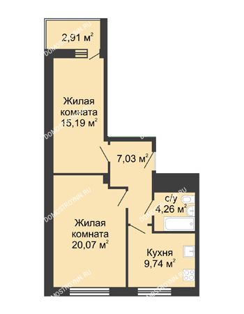 2 комнатная квартира 59,2 м² - ЖК Алый Парус