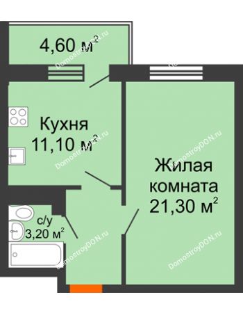 1 комнатная квартира 43,3 м² в ЖК Я, дом  Литер 2