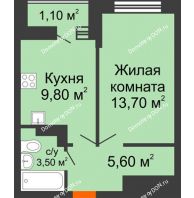 1 комнатная квартира 33,7 м² в ЖК SkyPark (Скайпарк), дом Литер 1, корпус 1, 1 этап - планировка