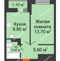 1 комнатная квартира 33,7 м² в ЖК SkyPark (Скайпарк), дом Литер 1, корпус 1, блок-секция 1 - планировка