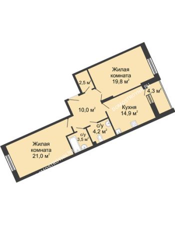 2 комнатная квартира 79,5 м² в ЖК Монолит, дом № 89, корп. 3