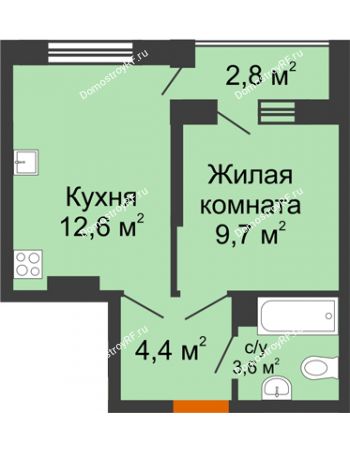 1 комнатная квартира 31,7 м² в ЖК Самолет, дом 2 очередь - Литер 4
