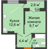 1 комнатная квартира 31,7 м² в ЖК Самолет, дом 2 очередь - Литер 4 - планировка