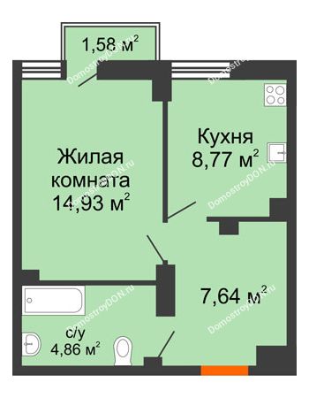 1 комнатная квартира 36,67 м² - ЖК West Side (Вест Сайд)