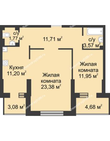 2 комнатная квартира 71,34 м² - ЖК Главный