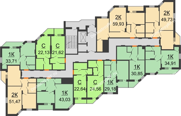 Планировка 2 этажа в доме Секция 1  в ЖК Аквамарин