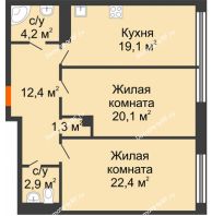 2 комнатная квартира 82,4 м², ЖК DEVELOPMENT PLAZA - планировка