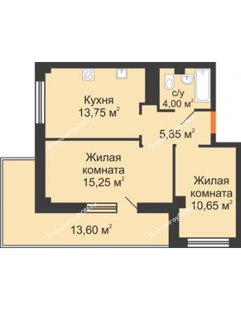 2 комнатная квартира 53,55 м² - ЖК Вершина