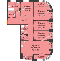 4 комнатная квартира 130,75 м², Клубный дом на Ярославской - планировка