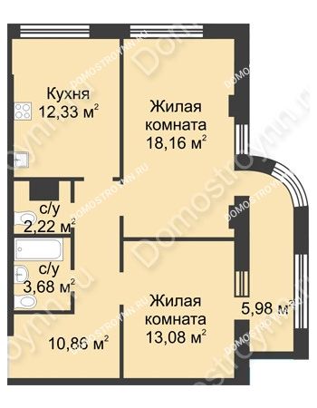 2 комнатная квартира 63,32 м² в ЖК Караваиха, дом № 5
