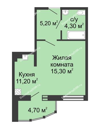1 комнатная квартира 40,7 м² в ЖК Мега, дом № 118, секция 2