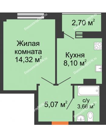 1 комнатная квартира 33,1 м² - ЖК Дом на 14-й Линии