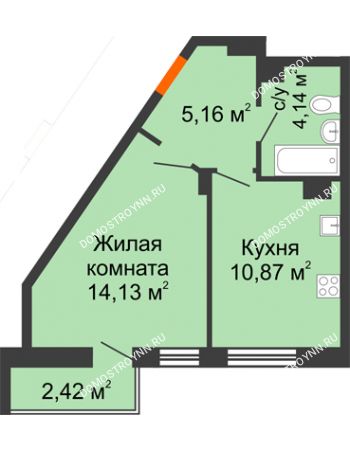 1 комнатная квартира 36,72 м² - ЖК Пушкин