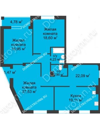 3 комнатная квартира 116,53 м² в ЖК Воскресенская слобода, дом №1