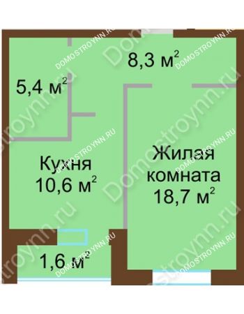1 комнатная квартира 44,6 м² в ЖК Монолит, дом № 89, корп. 1, 2