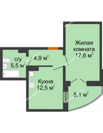 1 комнатная квартира 43,1 м² в ЖК Крымский квартал, дом позиция 1