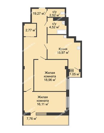 2 комнатная квартира 82,4 м² в  ЖК РИИЖТский Уют, дом Секция 1-2