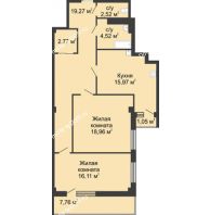 2 комнатная квартира 82,4 м² в  ЖК РИИЖТский Уют, дом Секция 1-2 - планировка