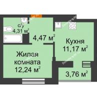 1 комнатная квартира 34,07 м² в ЖК Светлоград, дом Литер 15 - планировка